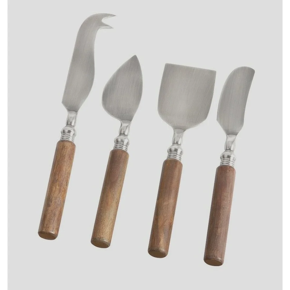 Pottery Barn Chateau Wood Cheese Knife Set of 4 Stainless Steel Dark Wood Handle